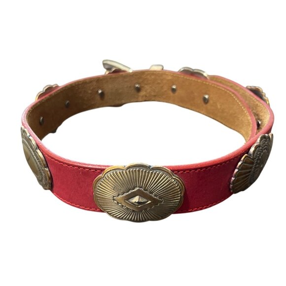 Justin Top Grain Cowhide Leather Belt Red Western Concho USA 1992 Womens Size 28 - Picture 1 of 7